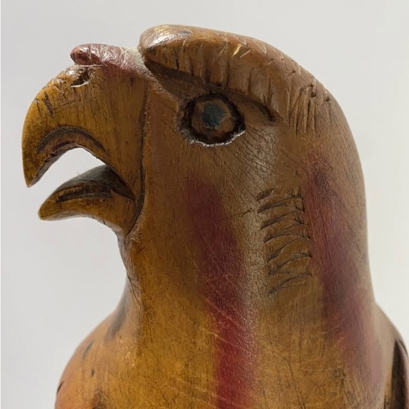 Hand-Carved Wooden Bird Sculpture 14.5" Tribal Style Hawk Figurine Decor - Picture 7 of 10